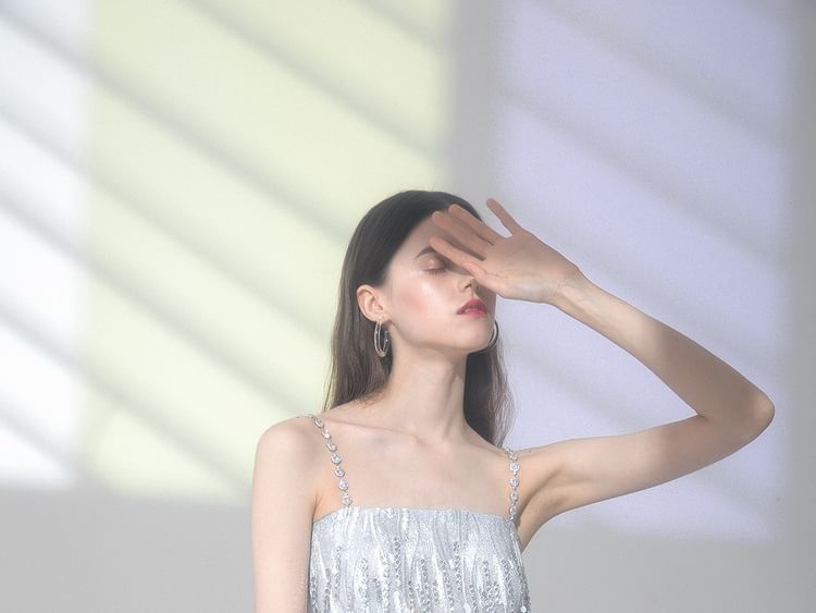 Spaghetti Strap Rhinestone Sheer Mini Dress