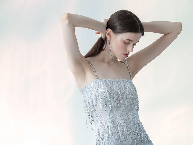 Spaghetti Strap Rhinestone Sheer Mini Dress