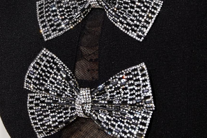 Short-Sleeve Bow Accent Mini A-Line Dress