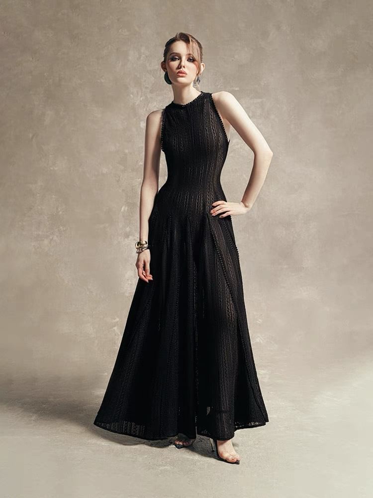 Crewneck Sheer Plain Maxi A-Line Dress (Various Designs)