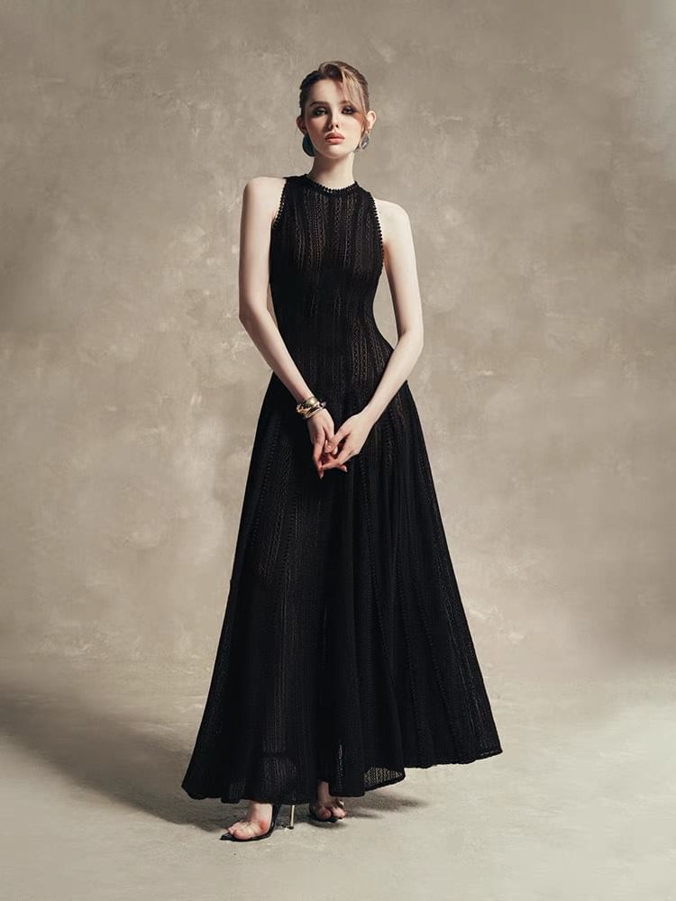 Crewneck Sheer Plain Maxi A-Line Dress (Various Designs)