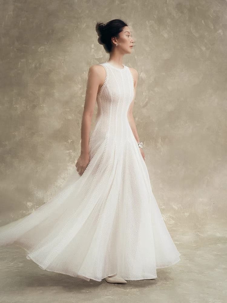 Crewneck Sheer Plain Maxi A-Line Dress (Various Designs)