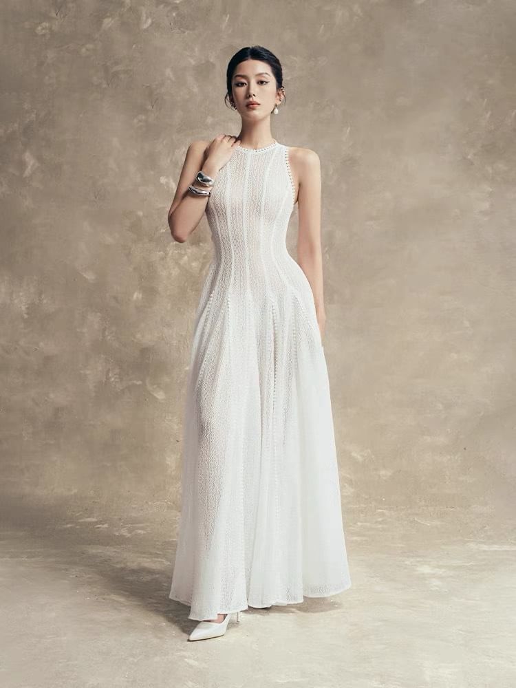 Crewneck Sheer Plain Maxi A-Line Dress (Various Designs)