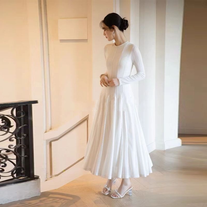 Crewneck Sheer Plain Maxi A-Line Dress (Various Designs)