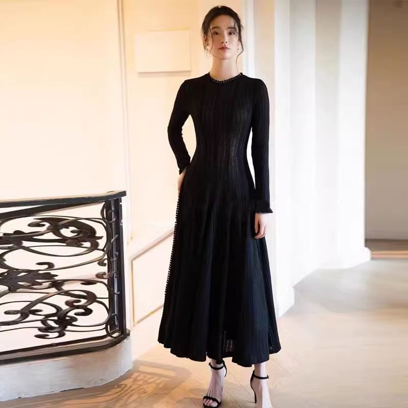 Crewneck Sheer Plain Maxi A-Line Dress (Various Designs)