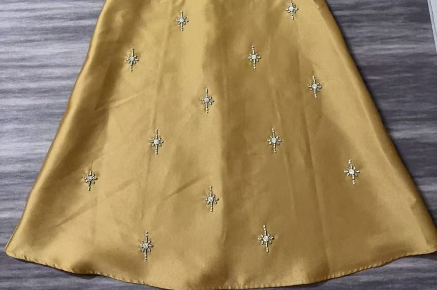 Strapless Beaded Two Tone Maxi A-Line Dress