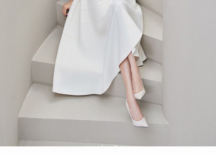 Sleeveless Rhinestone Plain Maxi A-Line Dress