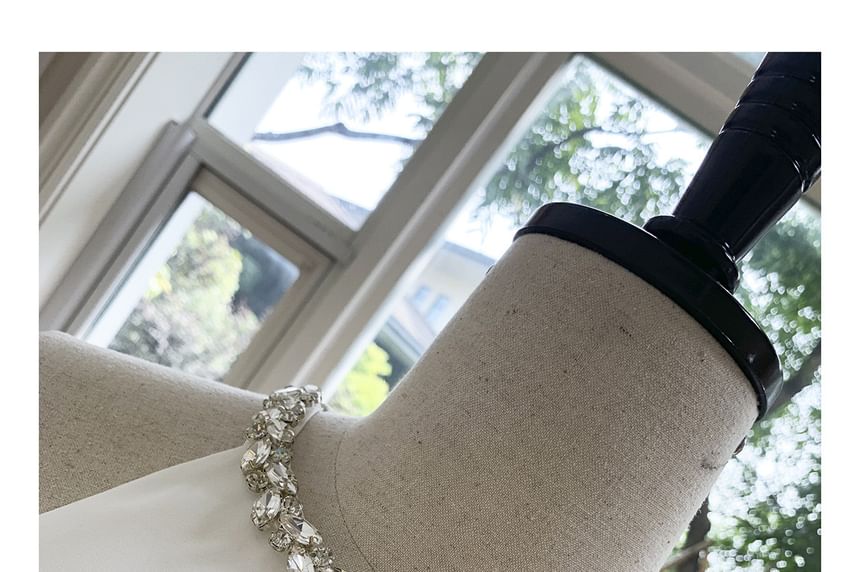 Sleeveless Rhinestone Plain Maxi A-Line Dress