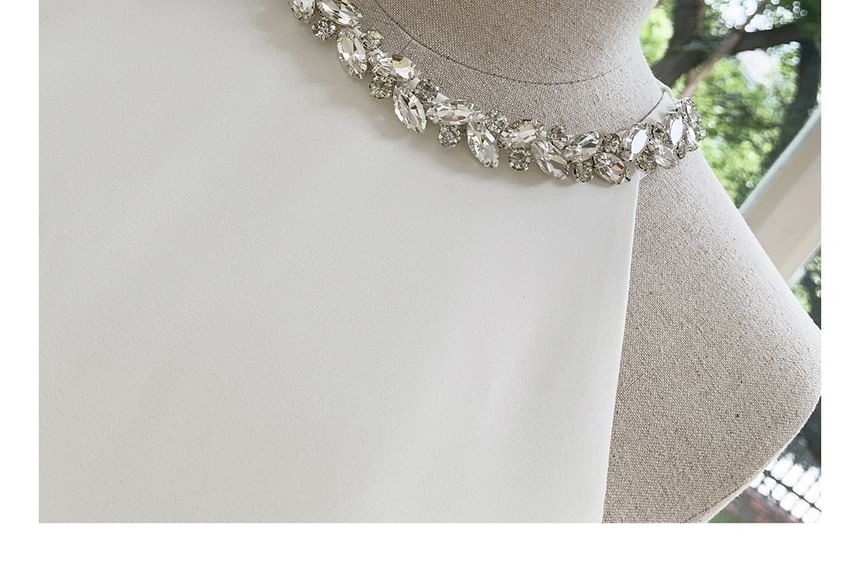 Sleeveless Rhinestone Plain Maxi A-Line Dress