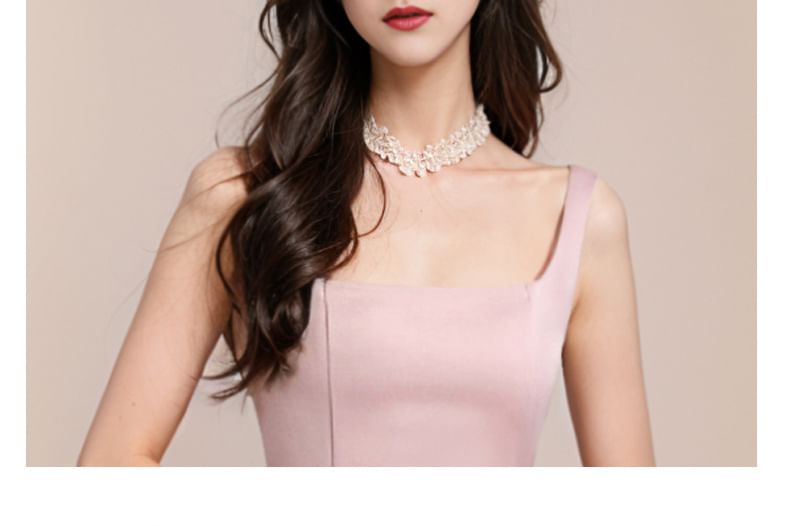 Sleeveless Square Neck Plain Midi A-Line Dress