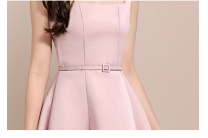 Sleeveless Square Neck Plain Midi A-Line Dress