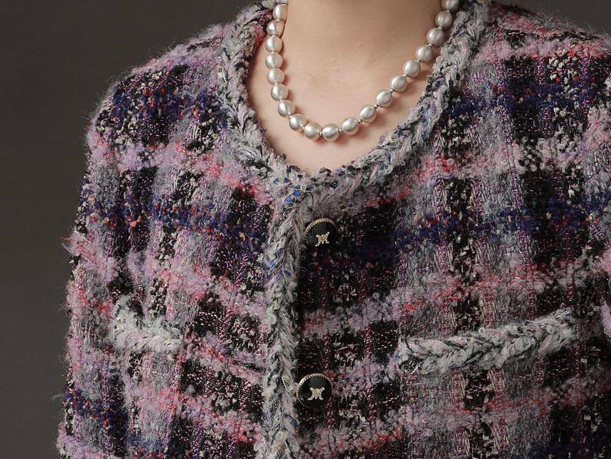 Plaid Tweed Button-Up Jacket