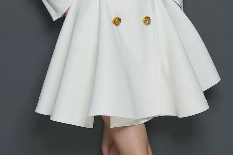 Long-Sleeve V-Neck Double Breasted Mini A-Line Dress