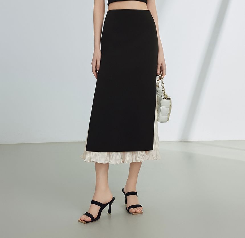 High Rise Two Tone Midi Pencil Skirt