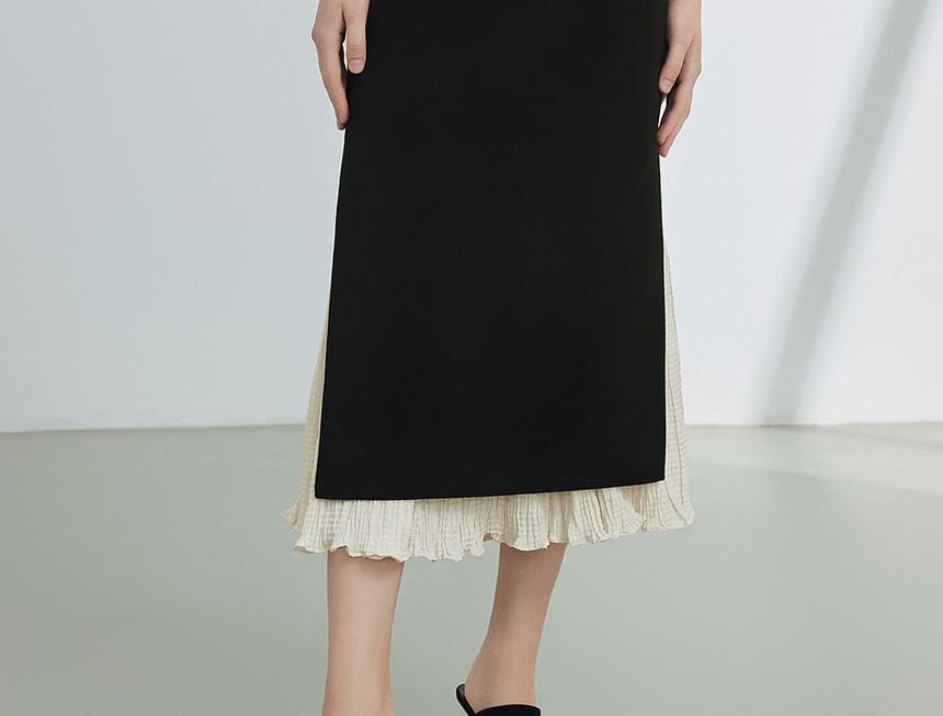 High Rise Two Tone Midi Pencil Skirt