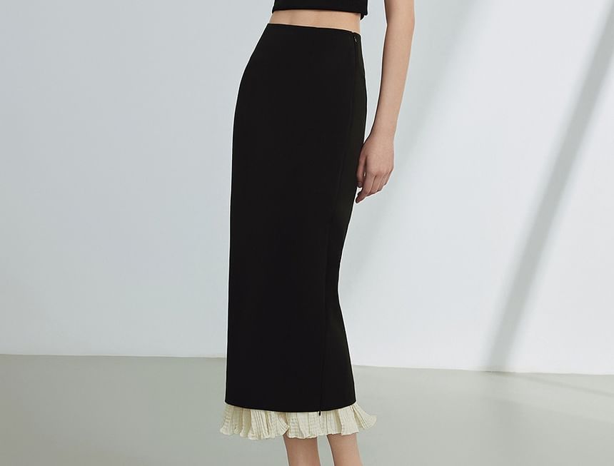 High Rise Two Tone Midi Pencil Skirt