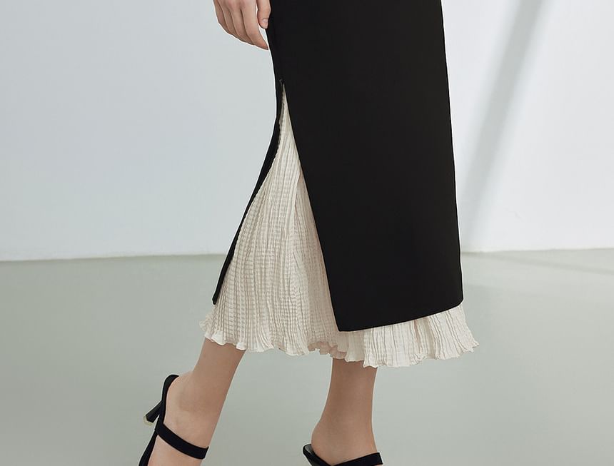 High Rise Two Tone Midi Pencil Skirt