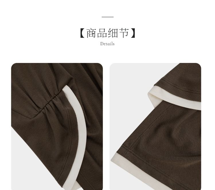 Long-Sleeve Crew Neck Contrast Trim Ruched Asymmetrical Knit Top