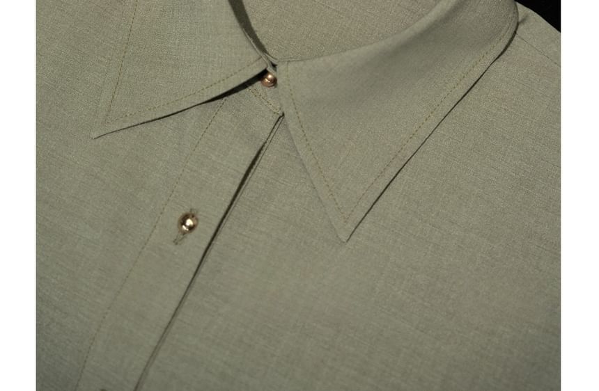 Long-Sleeve Plain Shirt / High Rise Loose Fit Suit Pants