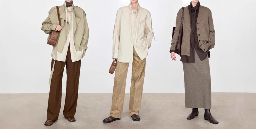 Long-Sleeve Band Collar Plain Drawstring Shirt