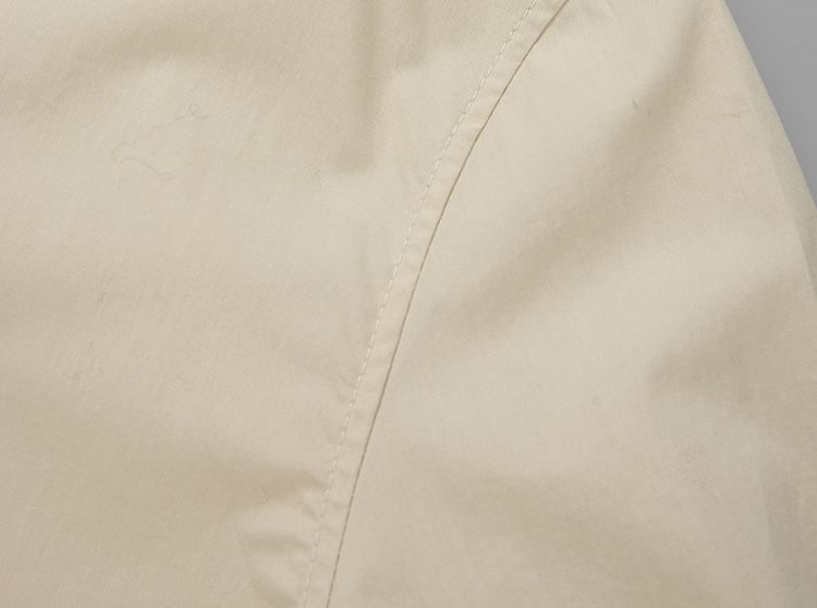 Long-Sleeve Band Collar Plain Drawstring Shirt