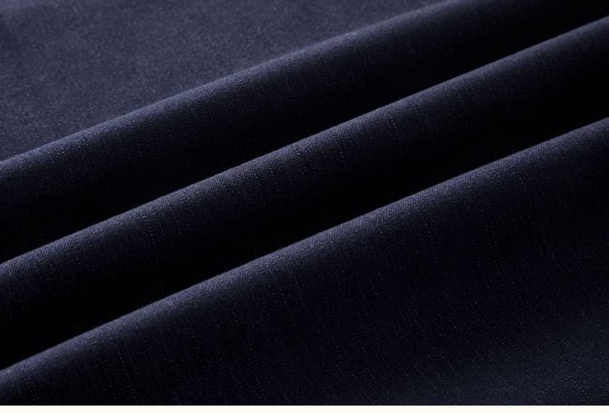 Peak Lapel Denim Double-Breasted Blazer / High Waist Pleated Midi A-Line Skirt