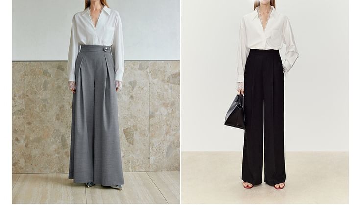 Long-Sleeve V-Neck Plain Lace Trim Shirt