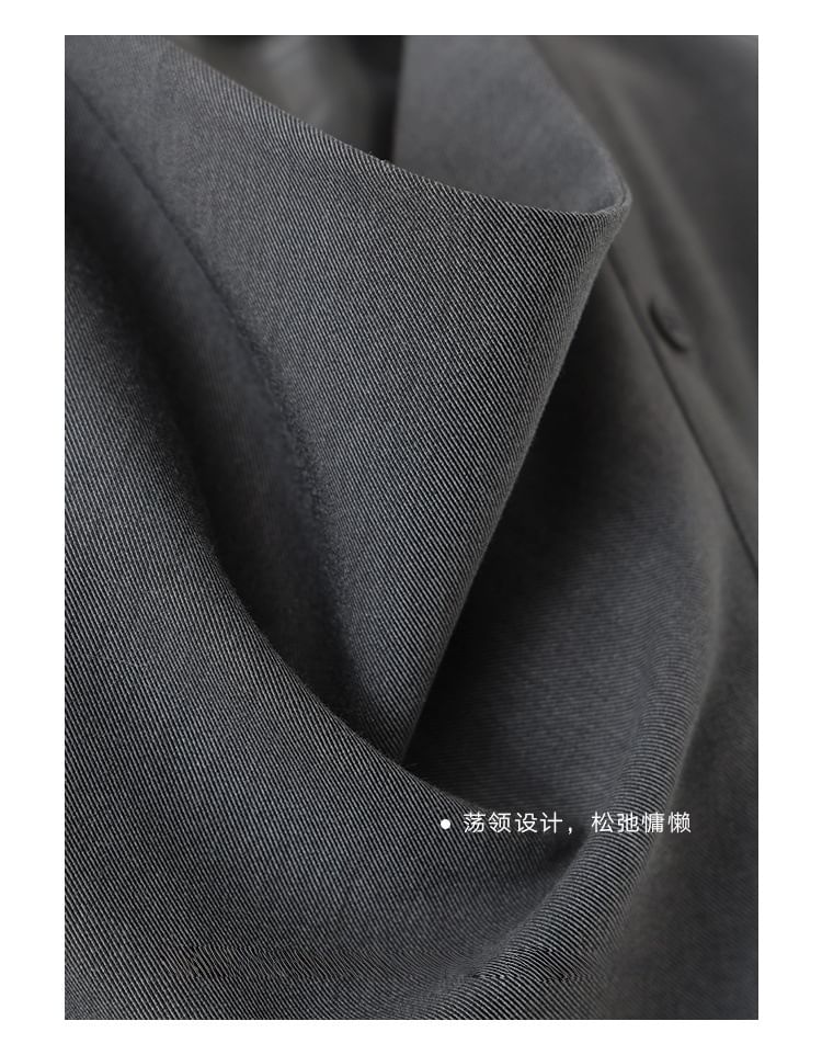 Long-Sleeve Cowl Neck Plain Asymmetrical Button Blouse