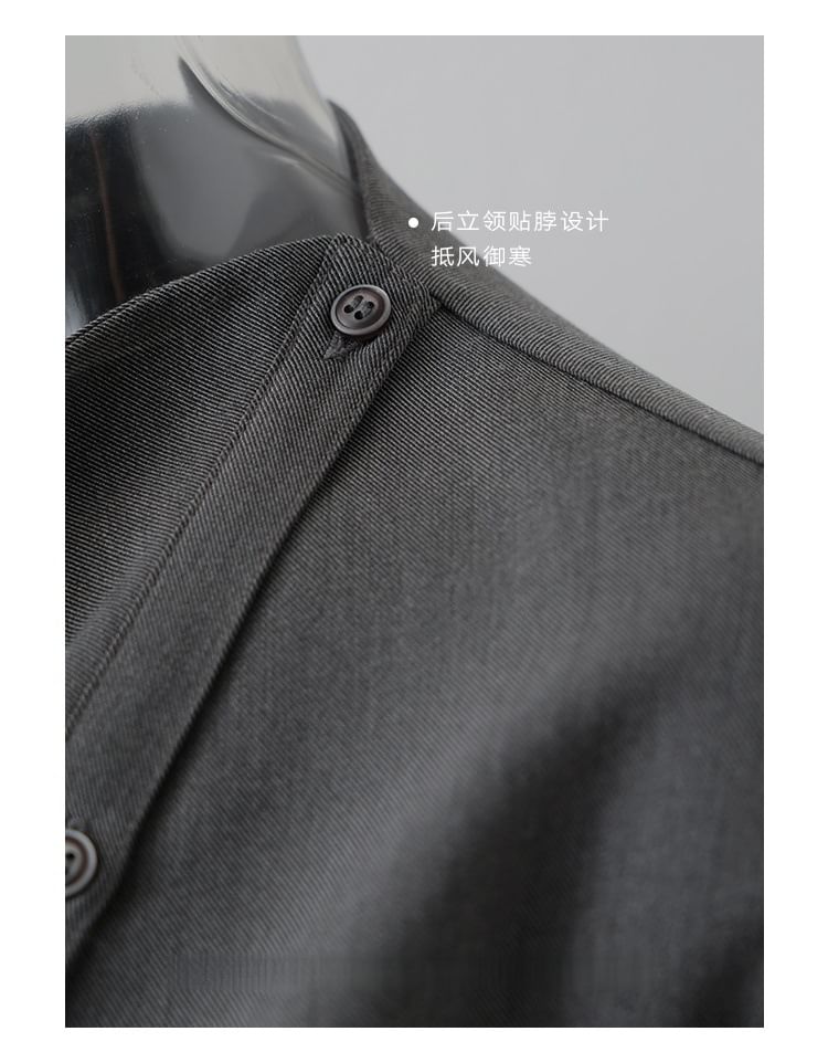 Long-Sleeve Cowl Neck Plain Asymmetrical Button Blouse