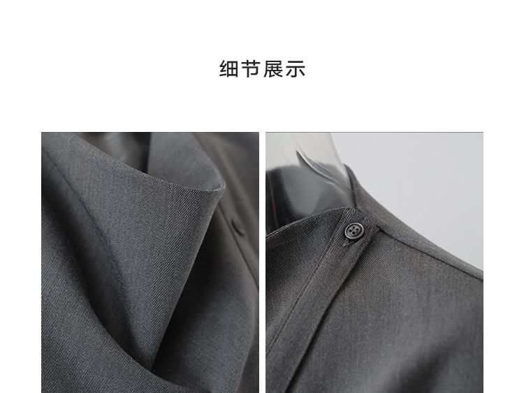 Long-Sleeve Cowl Neck Plain Asymmetrical Button Blouse