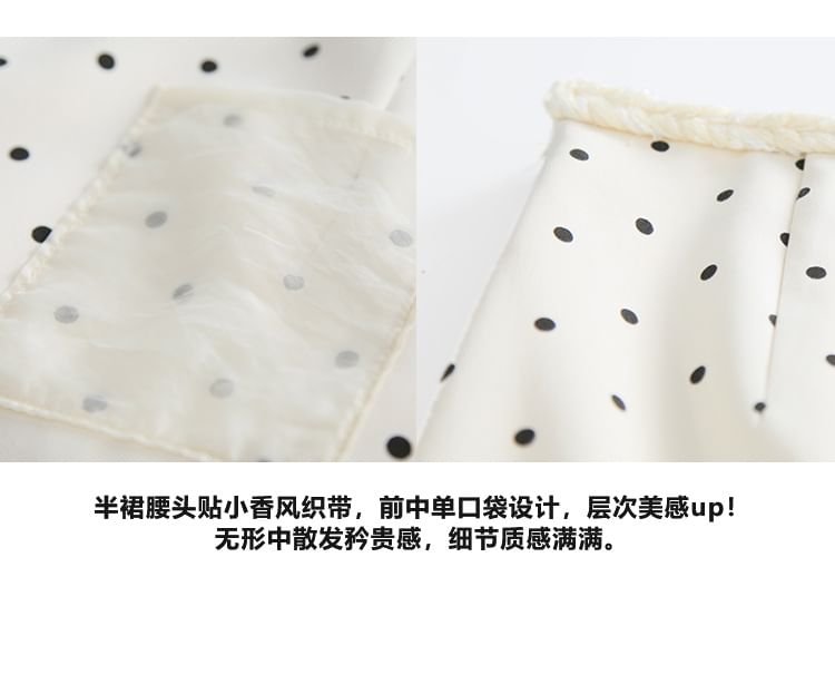 Long-Sleeve Band Collar Dotted Flower Accent Blouse / High Rise Pencil Skirt