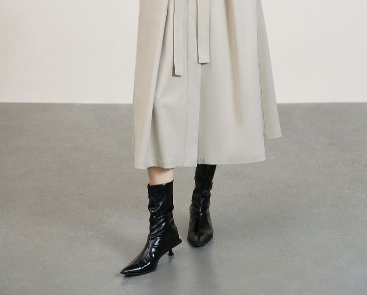Collarless Plain Midi Sashed Coat