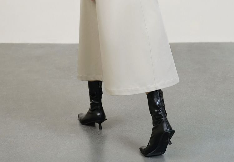 Collarless Plain Midi Sashed Coat