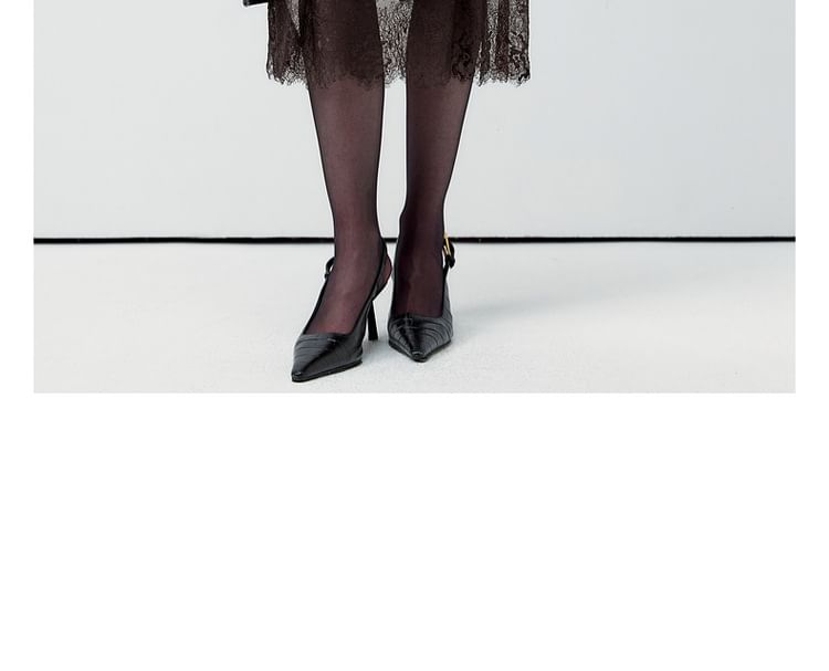 High Waist Plain Lace Panel Faux Leather Midi Pencil Skirt