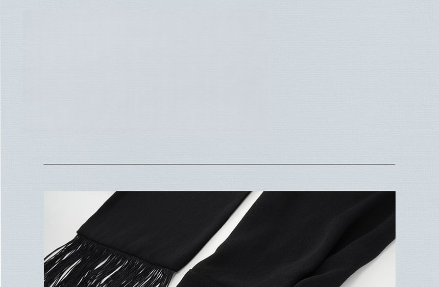 Long-Sleeve Tie-Neck Plain Blouse