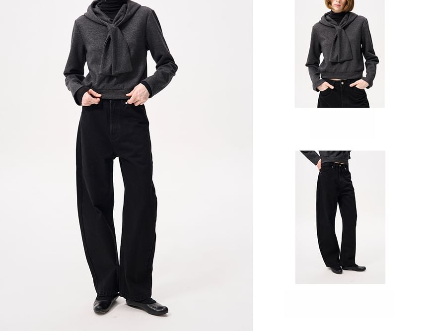 Melange Knot Button Hem Hoodie