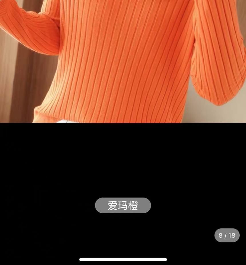 Long-Sleeve V-Neck Plain Knit Top