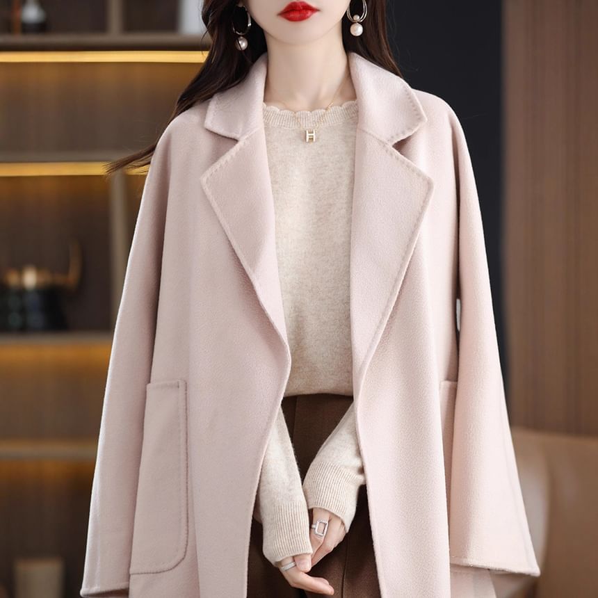 Long-Sleeve Round Neck Plain Scallop Trim Knit Top