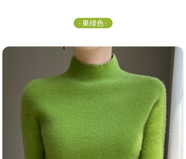 3/4-Sleeve Mock Neck Plain Ribbed Knit Top
