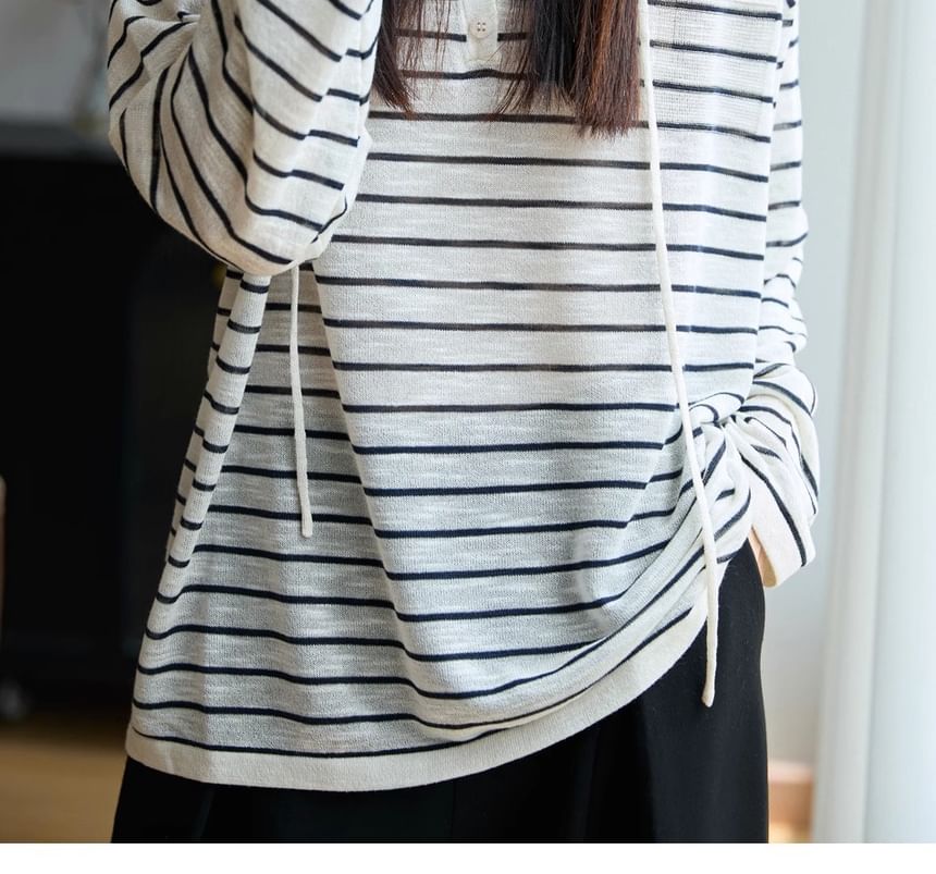Striped Drawstring Knit Hoodie