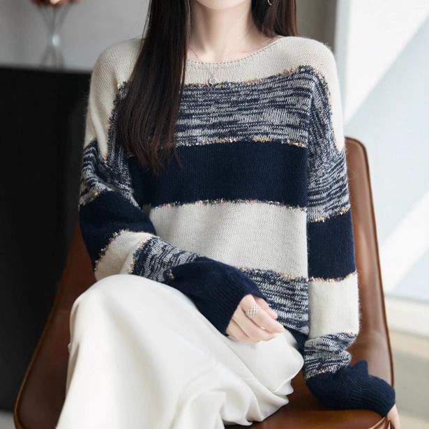 Boat Neck Sequin Sweater