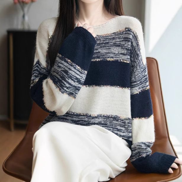Boat Neck Sequin Sweater