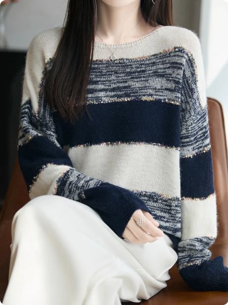 Boat Neck Sequin Sweater