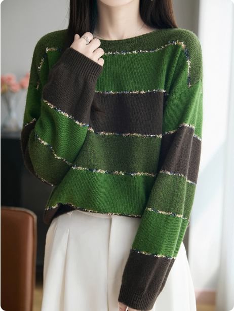 Boat Neck Sequin Sweater