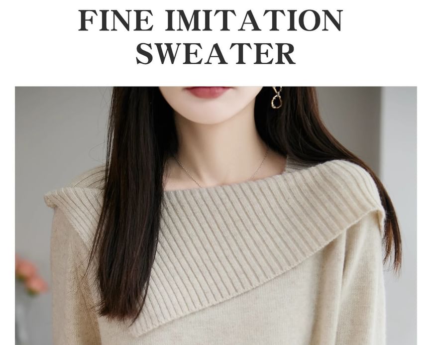 Boat Neck Plain Asymmetrical Sweater