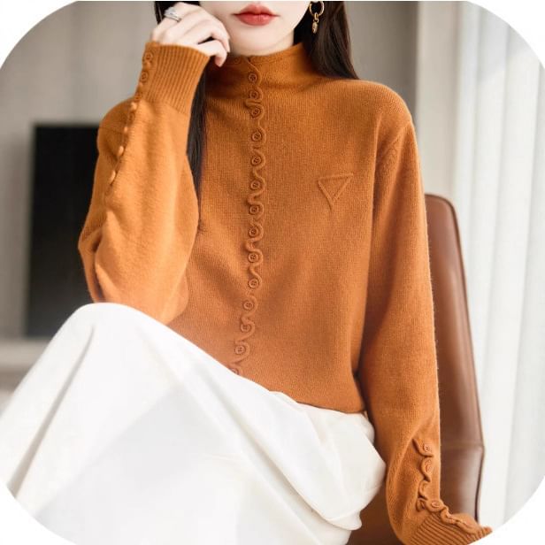 Stand Collar Button-Up Plain Cardigan