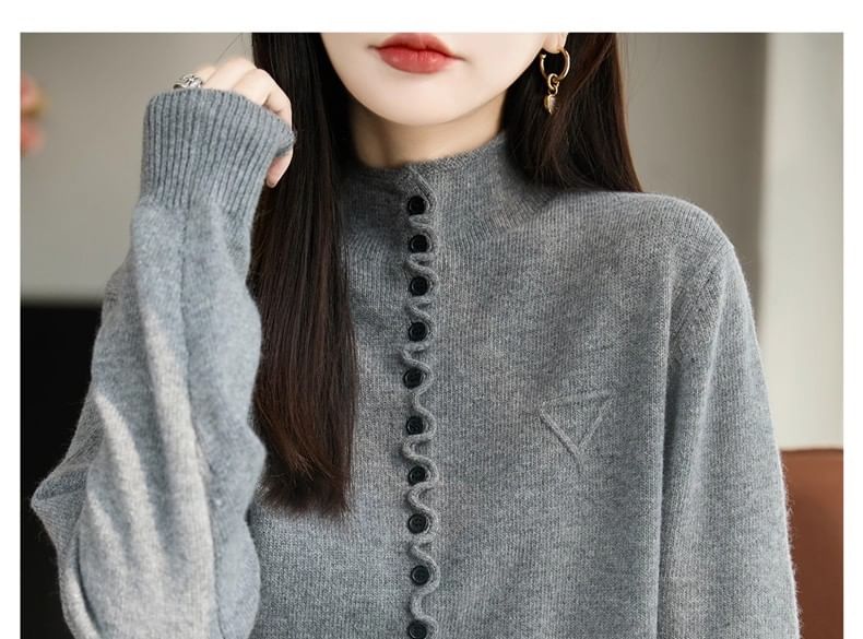 Stand Collar Button-Up Plain Cardigan