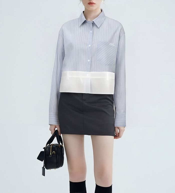 Long-Sleeve Striped Panel Shirt