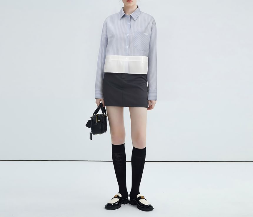 Long-Sleeve Striped Panel Shirt