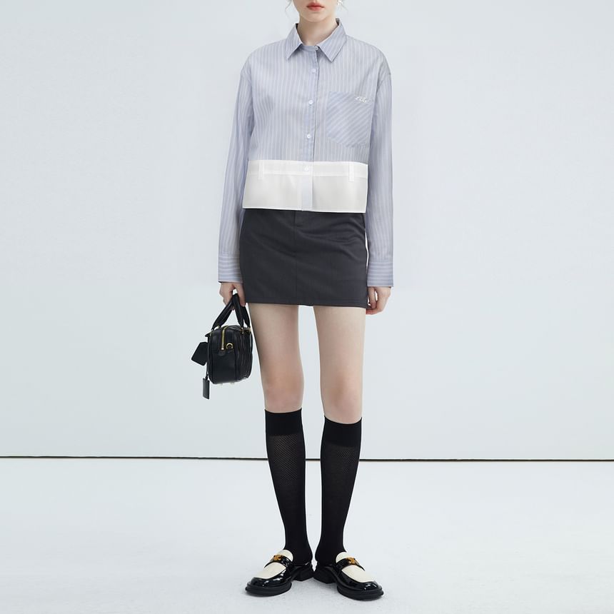 Long-Sleeve Striped Panel Shirt